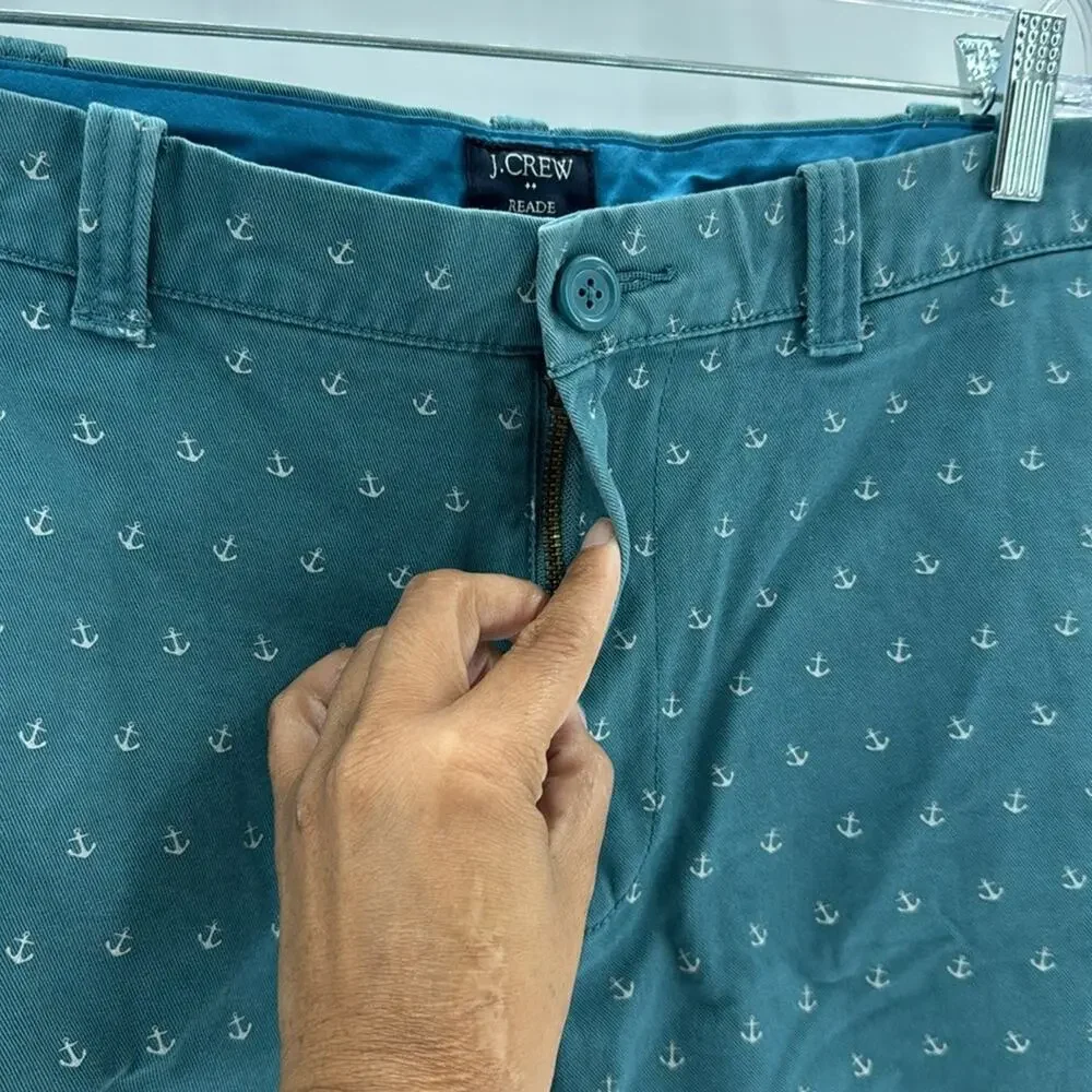 J.Crew READE Chino Short Pine Green Anchor novelty Print classic preppy size 34